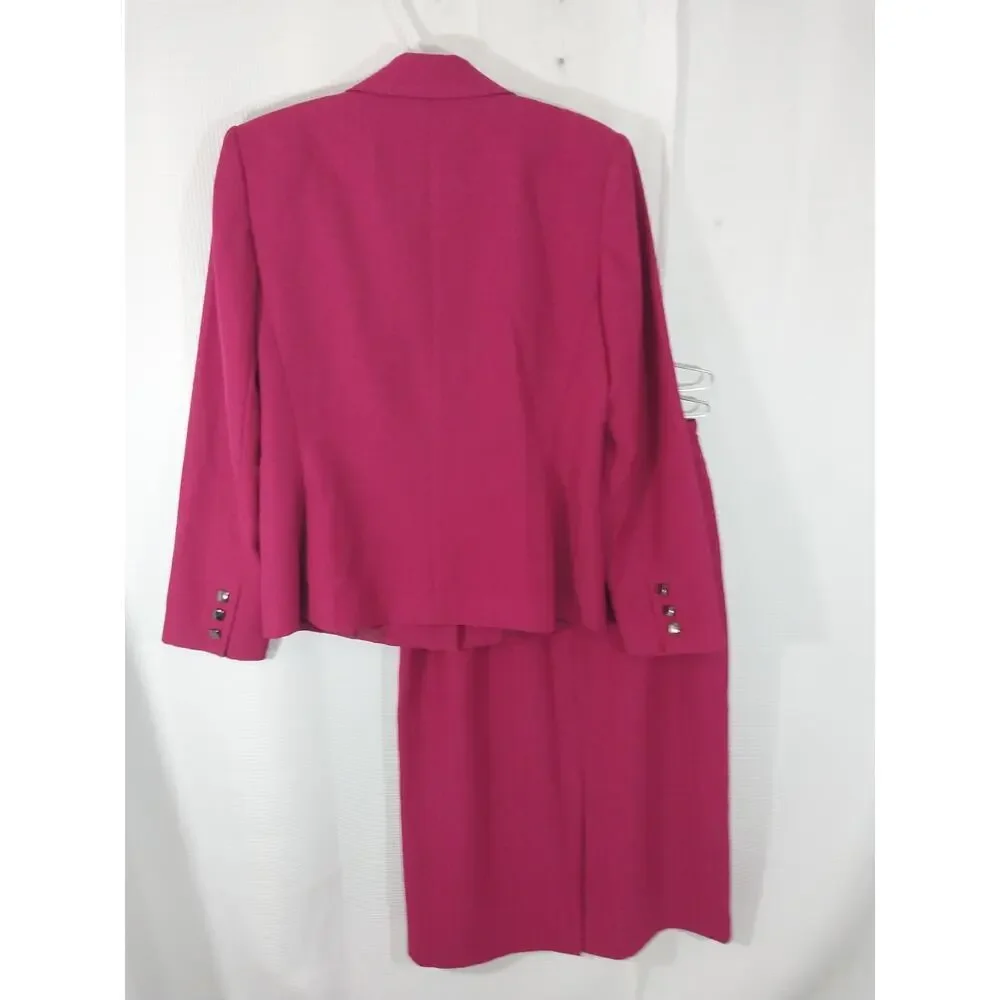 SAG HARBOR! FUSCHIA PINK, 6 BUTTON, 2 PC SKIRT & JACKET, BLAZER SUIT SET! SZ 10